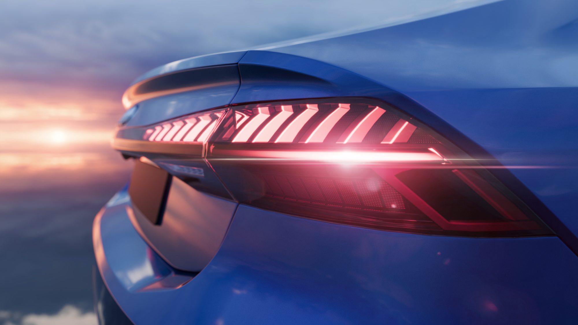 Macro du feu arrière de l'Audi A7 et de son bandeau lumineux — rendu CGI