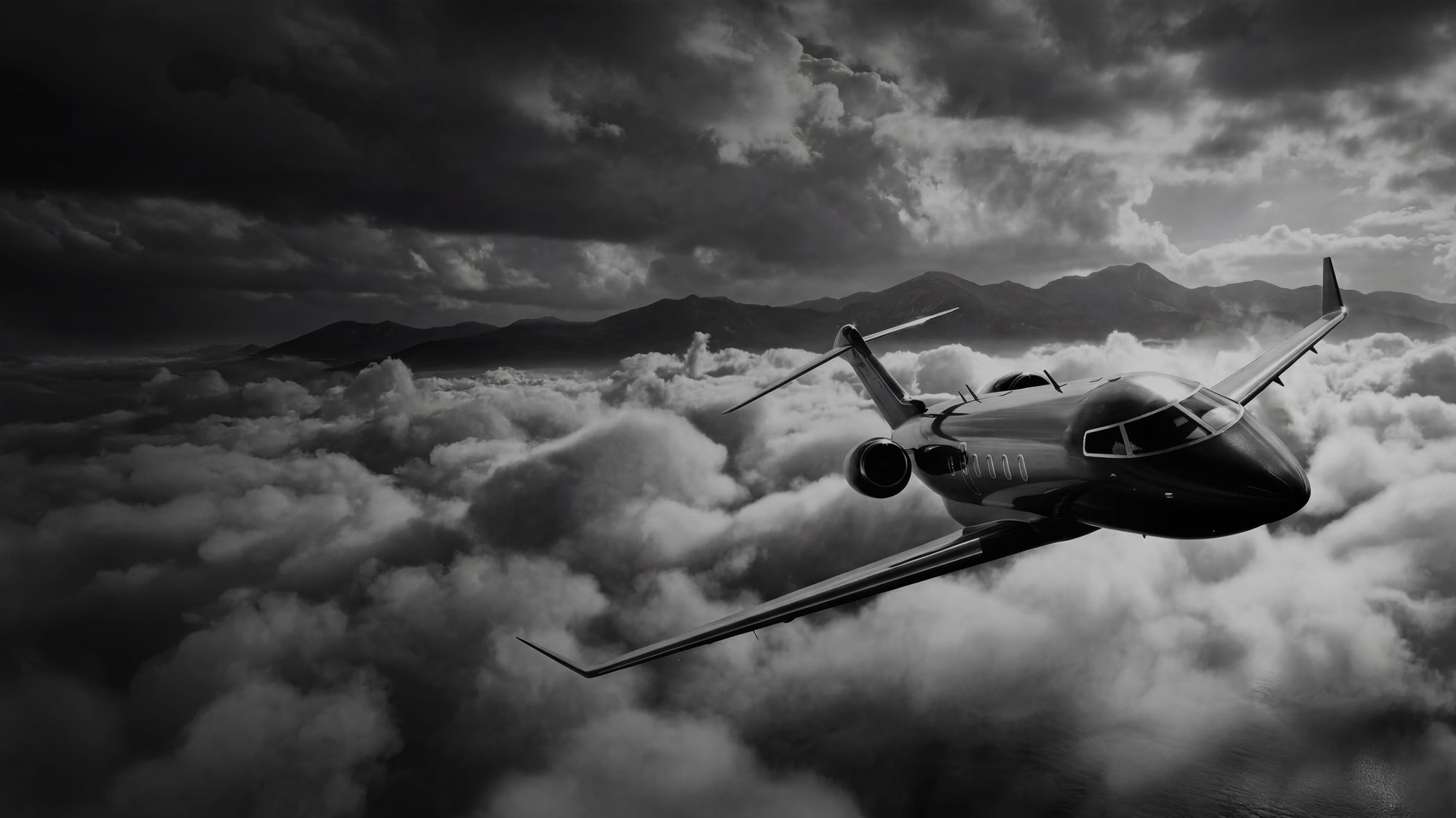 Bombardier Challenger 350 au-dessus d’une mer de nuages — rendu CGI